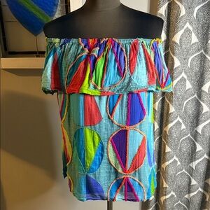 Oliphant Textured Geometric Ruffle Blouse SZ XS